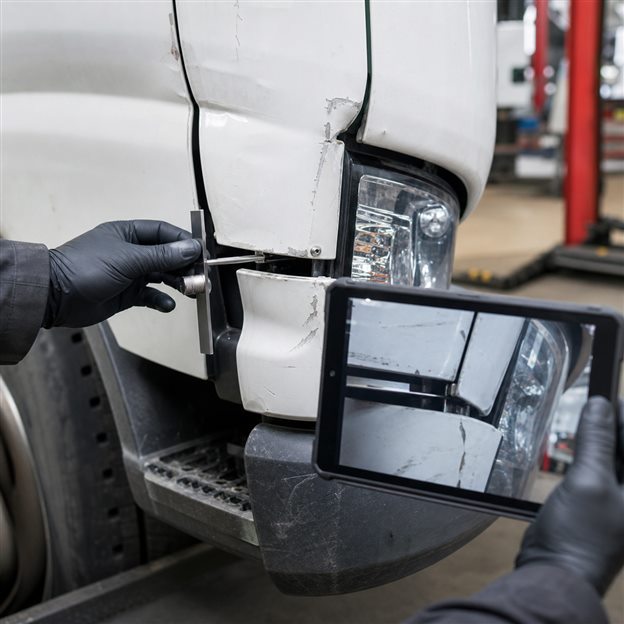 Detailmessung eines Schadens an einem Nutzfahrzeug